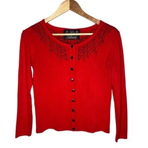 Vintage Collectif Red Spiderweb Button Up Cardigan Rockabilly Rare Kitschy